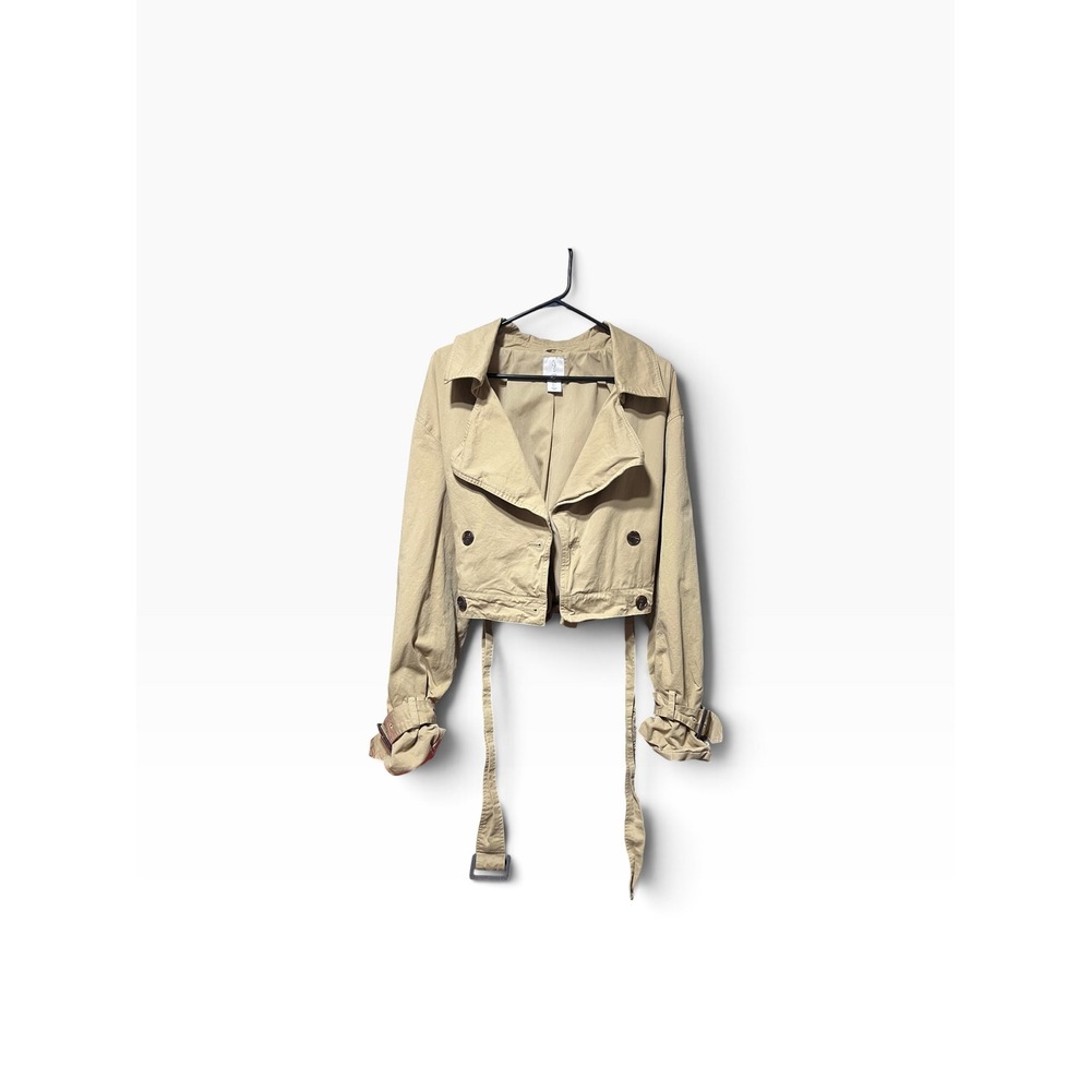 Joie Tan Khaki Cropped Trench Jacket Women Large Cotton Utility J0164-04